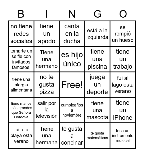 Ice Breaker Bingo Card