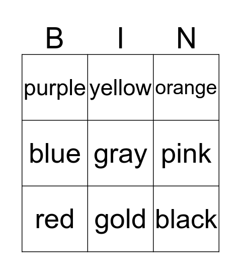 Colors! Bingo Card