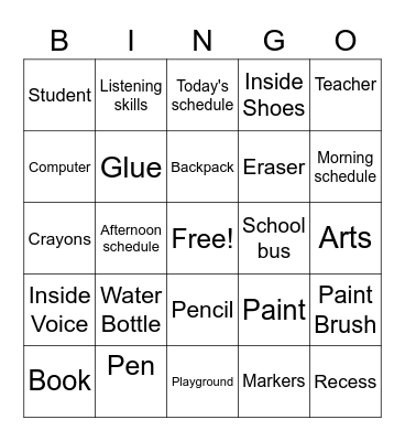 Back to School 1 Bingo Card