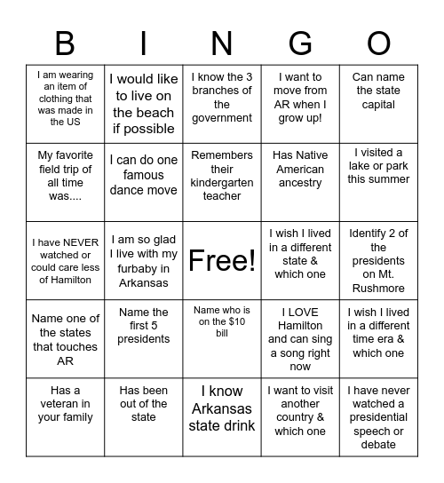 American History Magic Bingo Card