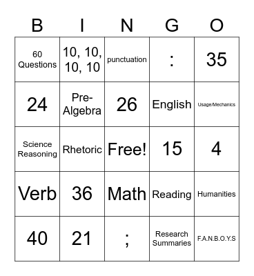 ACT!  B.I.N.G.O Bingo Card