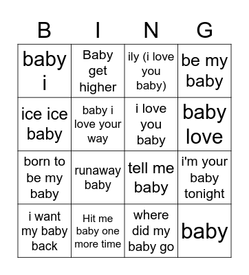 Baby shower Bingo Card