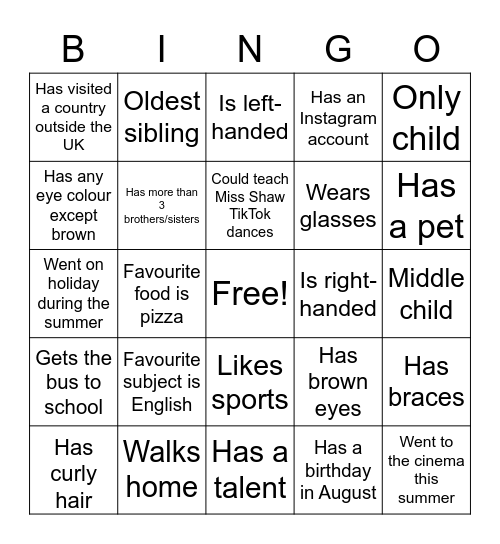9ROS Classmate Bingo! Bingo Card