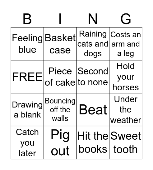 Idioms BINGO Card