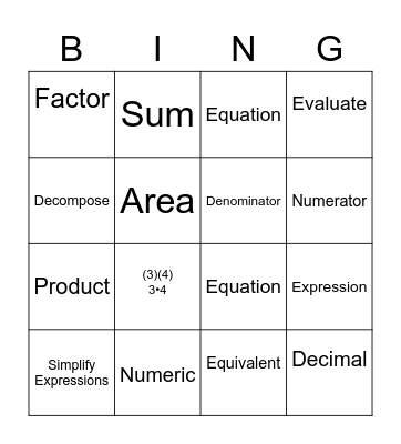 Vocabulary Bingo Card