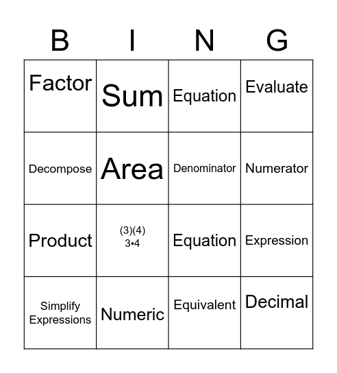 Vocabulary Bingo Card