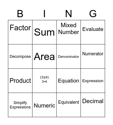 Vocabulary Bingo Card