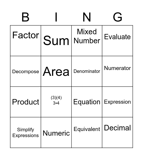 Vocabulary Bingo Card