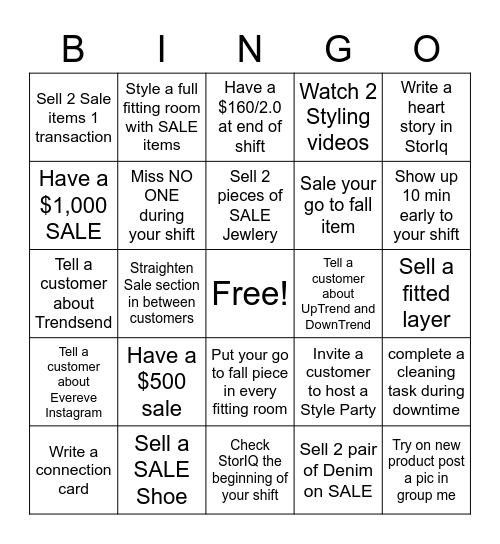 SALE Bingo Card