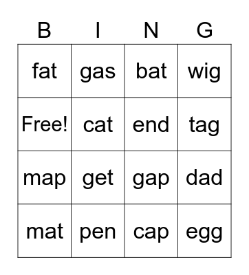 Phonics-U3L6 Bingo Card