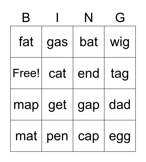 Phonics-U3L6 Bingo Card