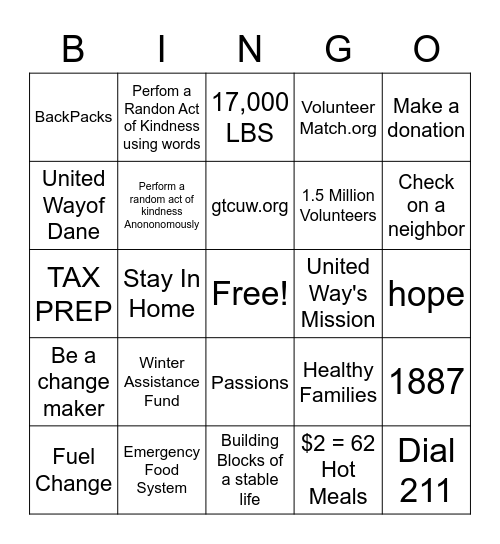 Test Card 4 Unites For Our Communities Bingo Card
