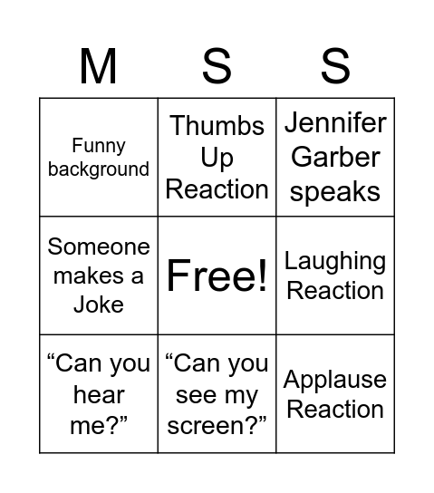 MSS Fun Committee Bingo Card