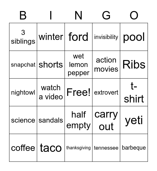 Untitled Bingo Card