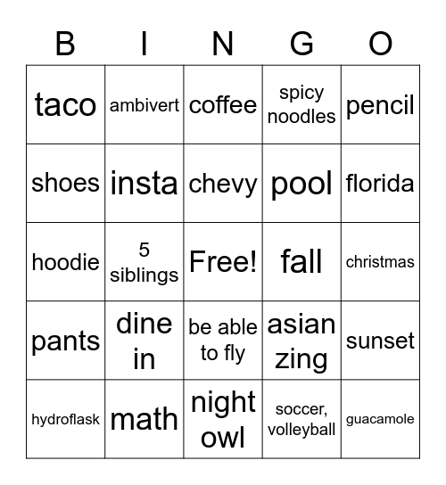 Untitled Bingo Card