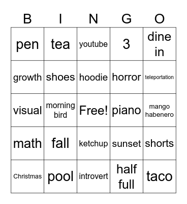 Untitled Bingo Card
