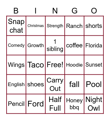 Untitled Bingo Card