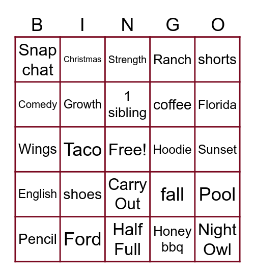 Untitled Bingo Card