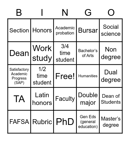 FYE Bingo Card