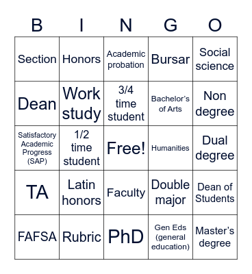 UCONN FYE Bingo Card