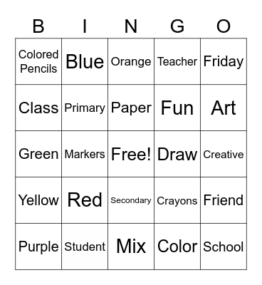 Art Class Bingo Card