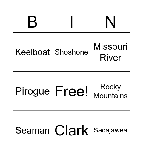 Lewis & Clark Bingo Card