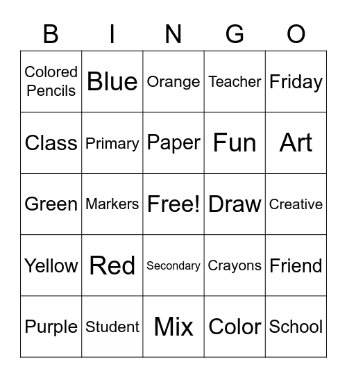 Art Class Bingo Card