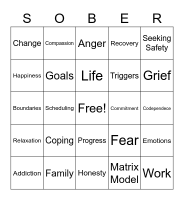 Recovery Services Bingo Card