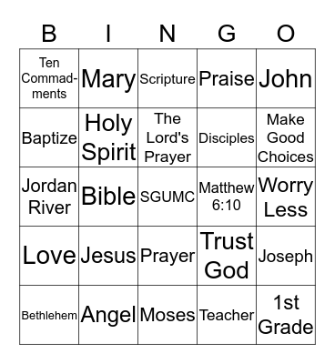 Sunday School Bible Bingo Card