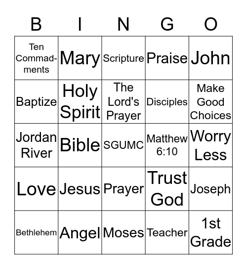 Sunday School Bible Bingo Card