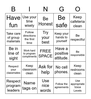 Program Expectations Bingo Card