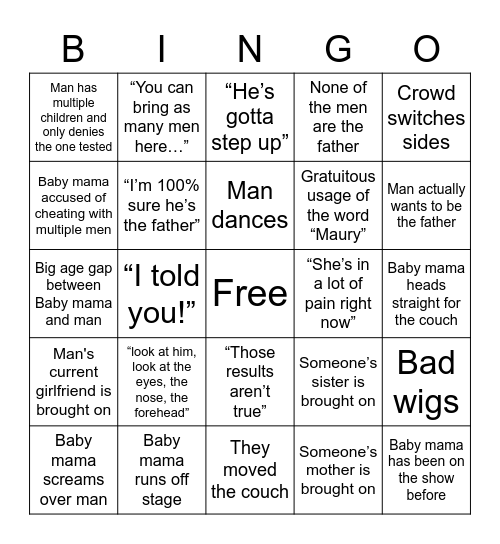 Maury Bingo Card