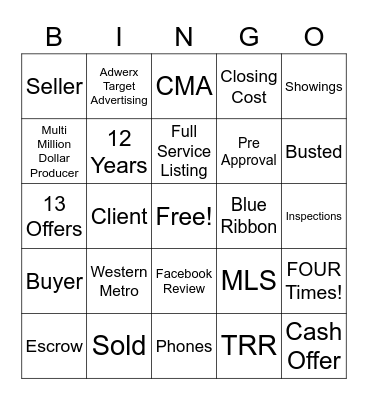 Real Estate Bingo Card