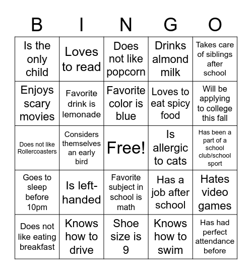 Who's in the Room Bingo Card
