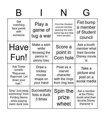 Disney Scavenger Hunt Bingo Card