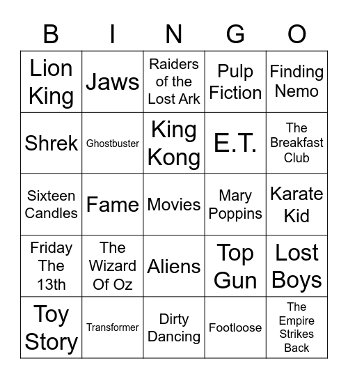 Movies Bingo Card