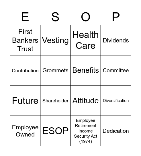 Robin Industries ESOP Month Bingo Card