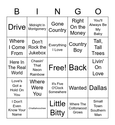Alan Jackson Bingo Card