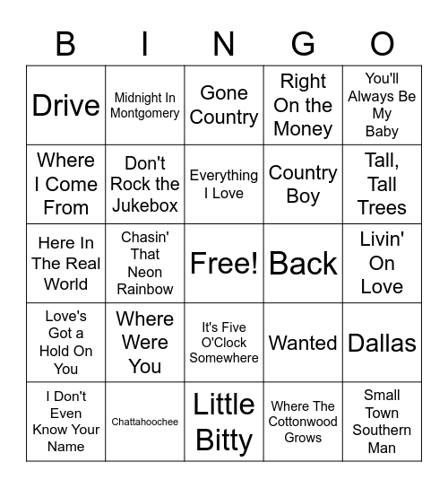 Alan Jackson Bingo Card