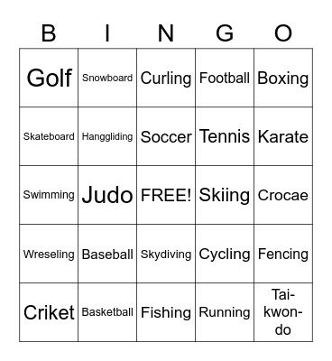 Sports Bingo Card