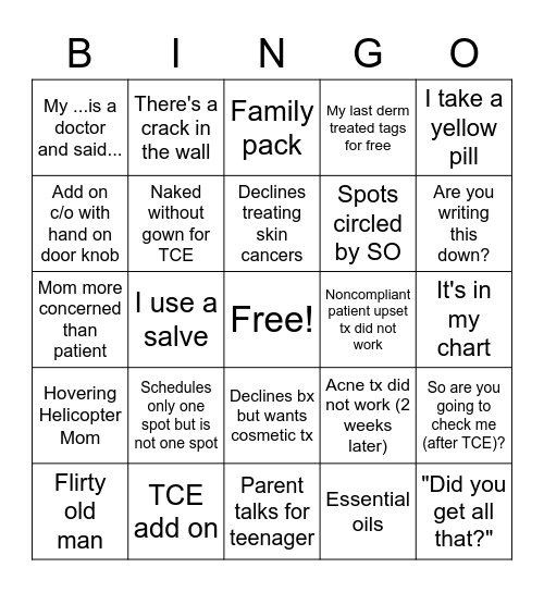 DERMATOLOGY Bingo Card