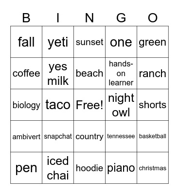 kylie's bingo card Bingo Card