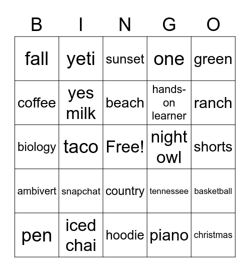 kylie's bingo card Bingo Card