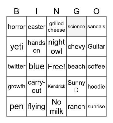 Nolan Bingo Card