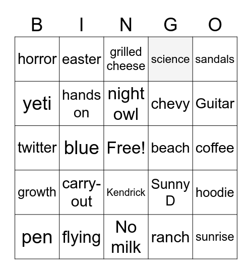 Nolan Bingo Card