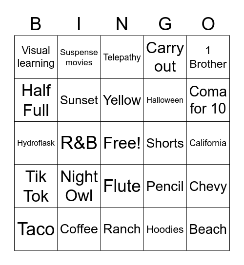 Untitled Bingo Card