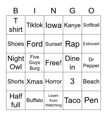 Anna Bingo Card