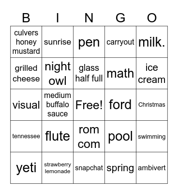 Untitled Bingo Card