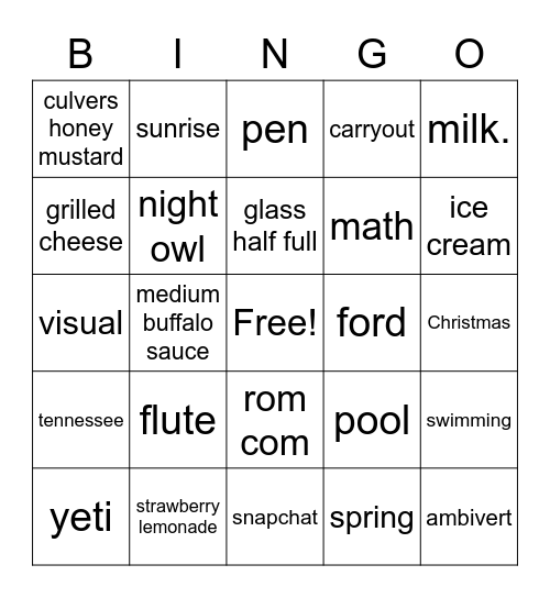 Untitled Bingo Card