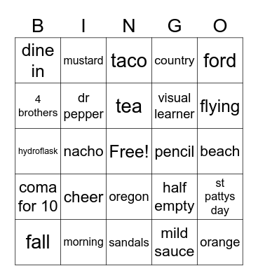 Untitled Bingo Card